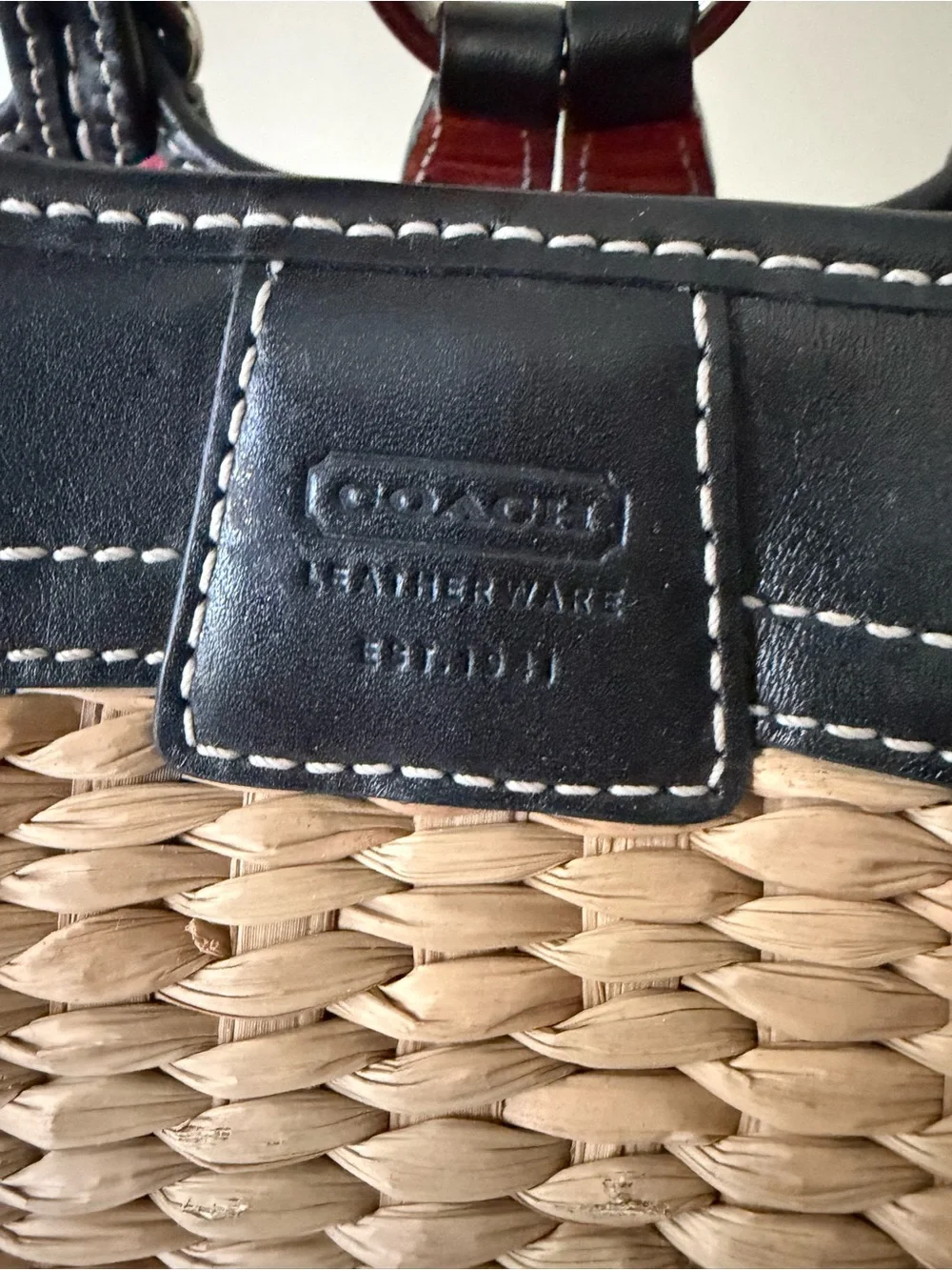 Coach Straw Tote with Black Trim and Pink Interior Accent - Picture 6 of 13